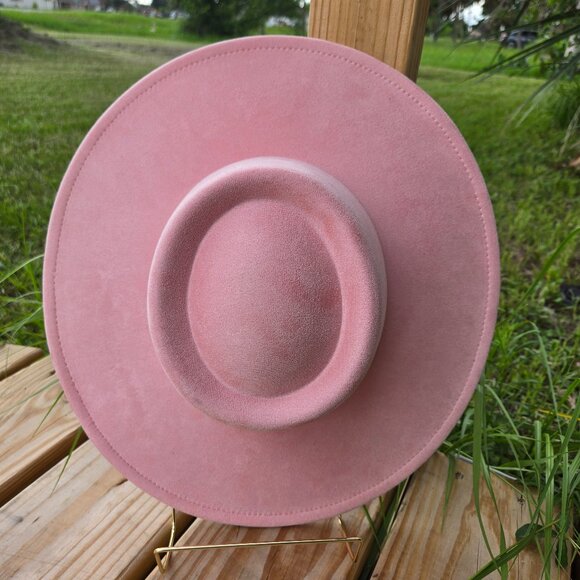 Pink vegan suede celestial hand painted wide brim hat main image 5
